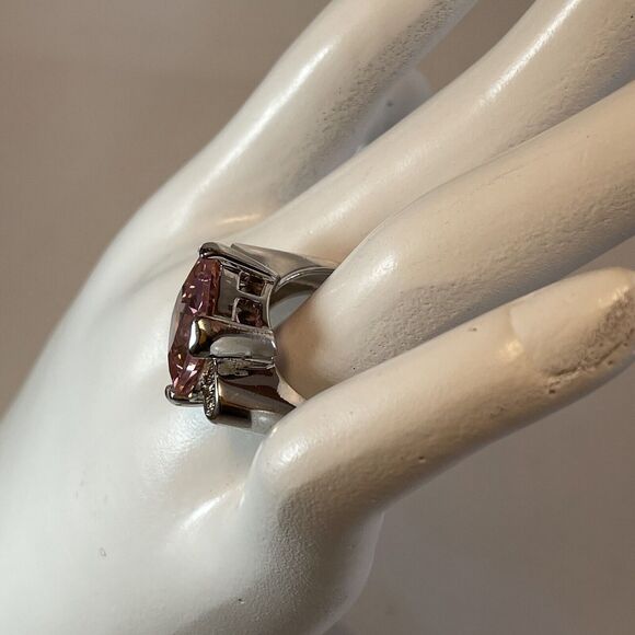 Cushion Tourmaline CZ Solitaire Engagement Ring Women’s 9 Bubble Gum Pink - Picture 8 of 16